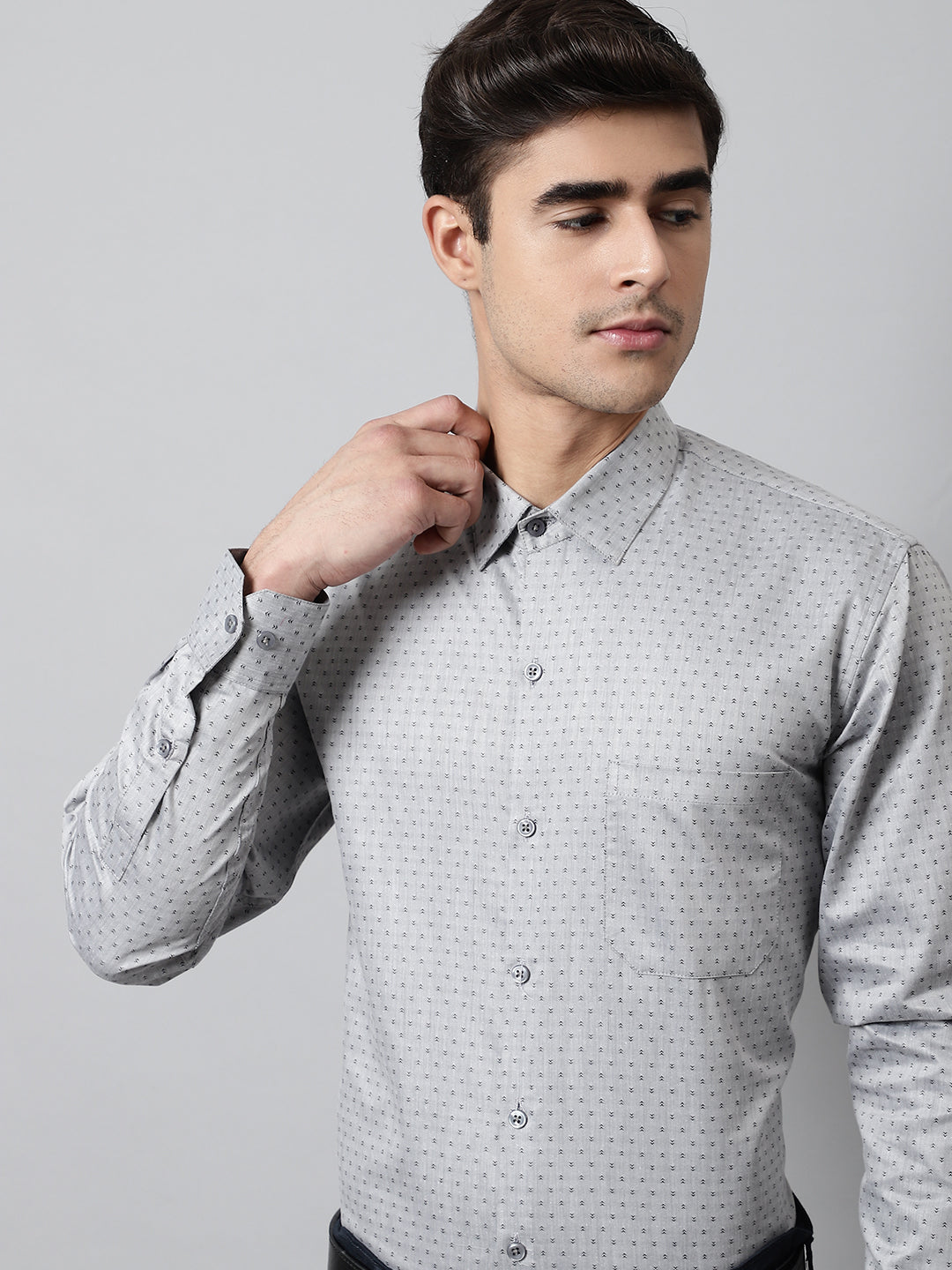 Men's Grey Micro Ditsy Printed Pure Cotton Formal Shirt - Taantav