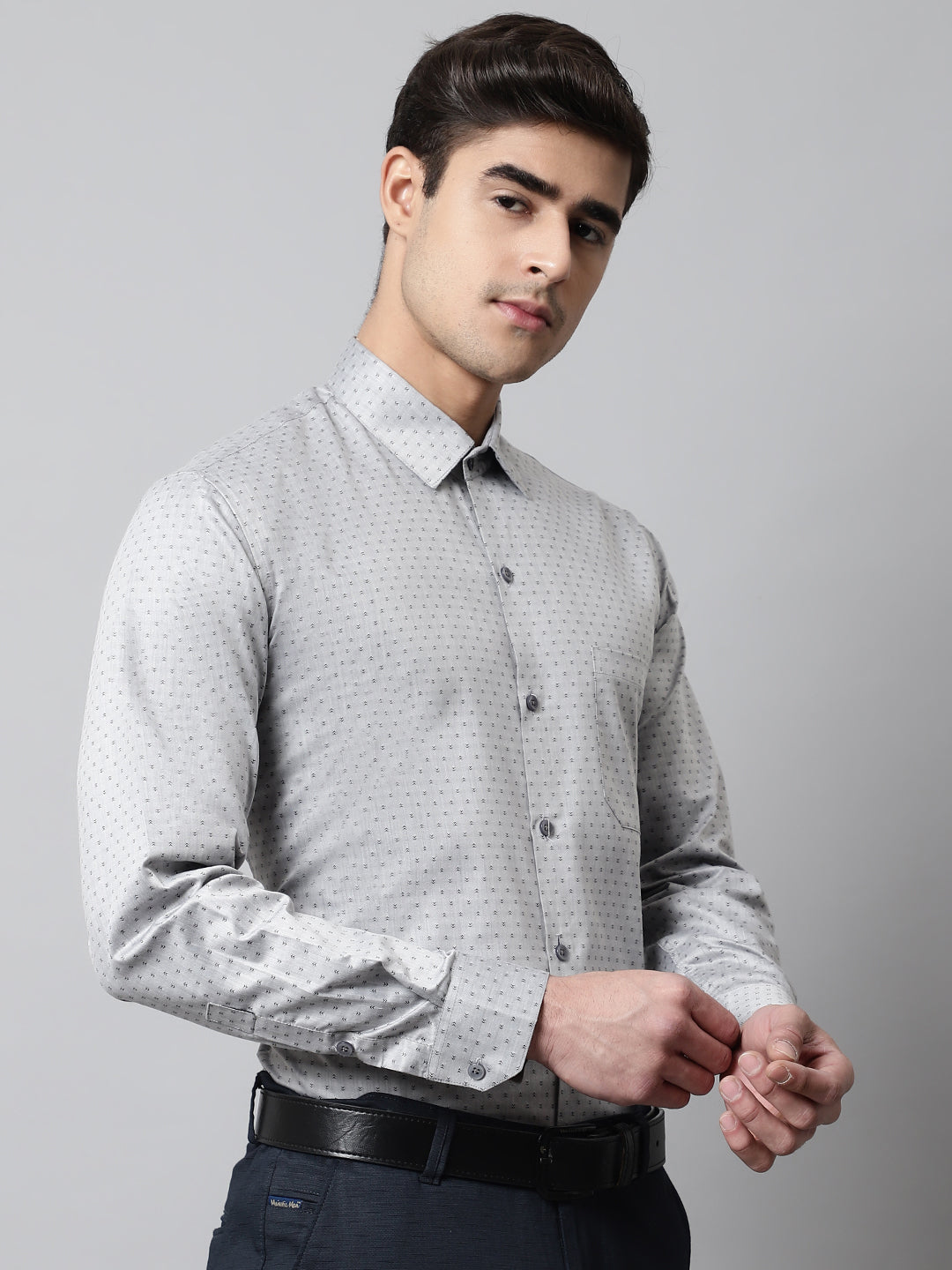 Men's Grey Micro Ditsy Printed Pure Cotton Formal Shirt - Taantav