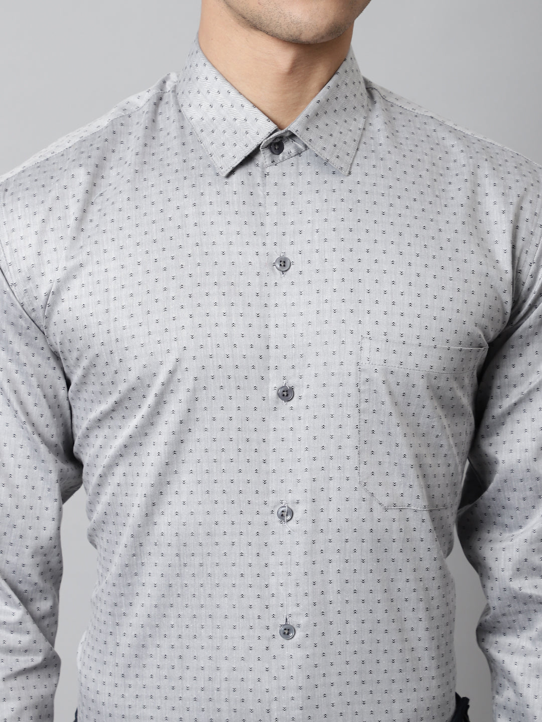 Men's Grey Micro Ditsy Printed Pure Cotton Formal Shirt - Taantav