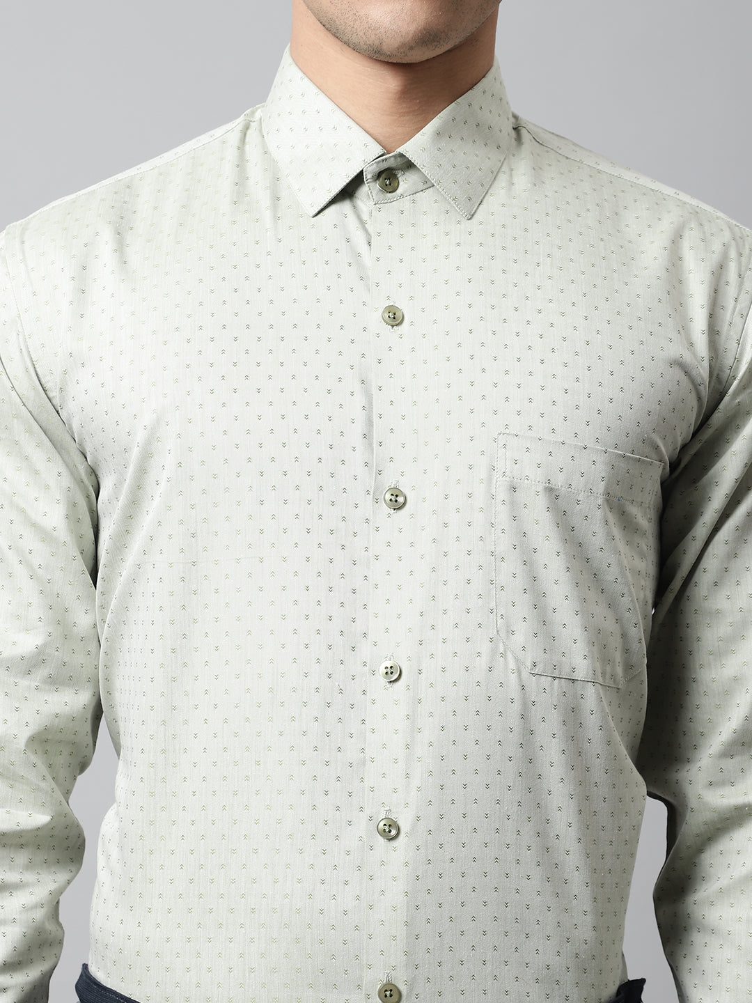 Men's Pista Green Micro Ditsy Printed Pure Cotton Formal Shirt - Taantav