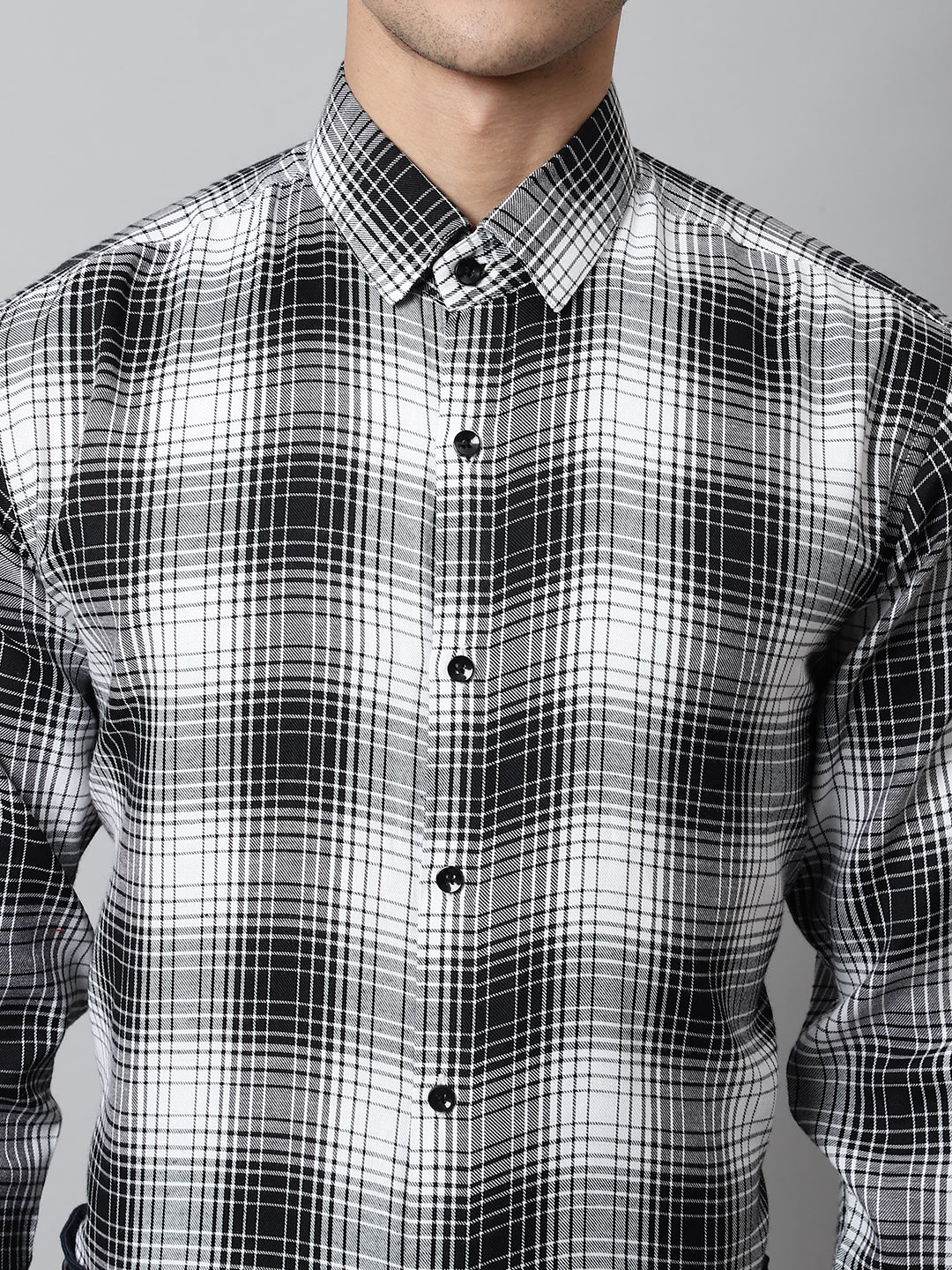 Men's Black Checks Regular Fit Cotton Formal Shirt - Taantav