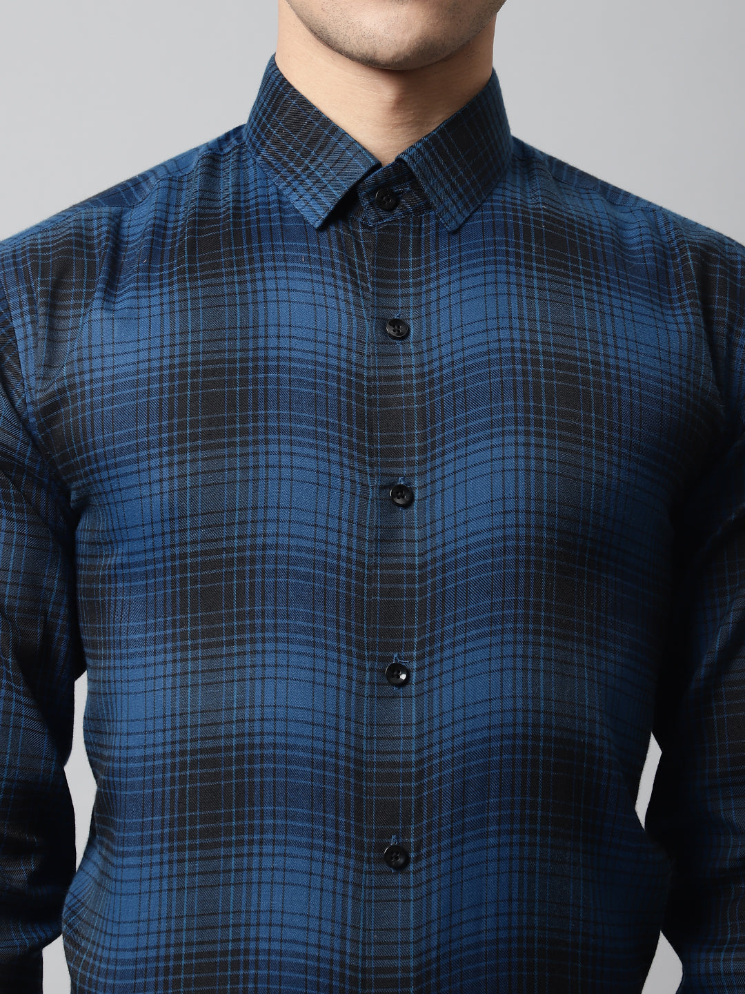 Men's Peacock Blue Checks Regular Fit Cotton Formal Shirt - Taantav