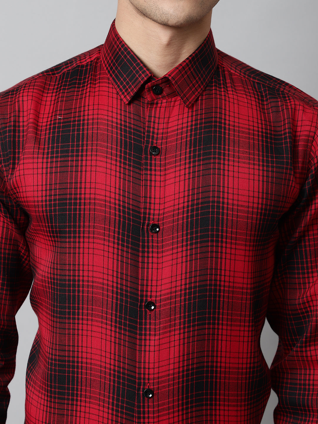 Men's Red Checks Regular Fit Cotton Formal Shirt - Taantav