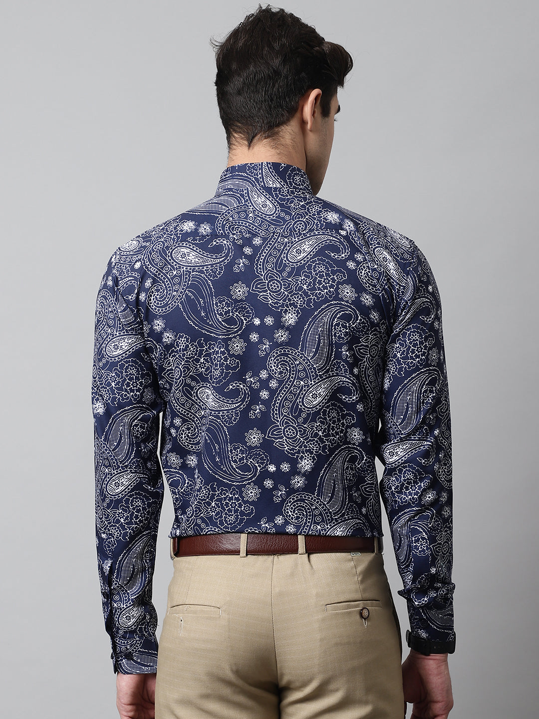 Men's Navy Blue Classic Printed Formal Shirt - Taantav