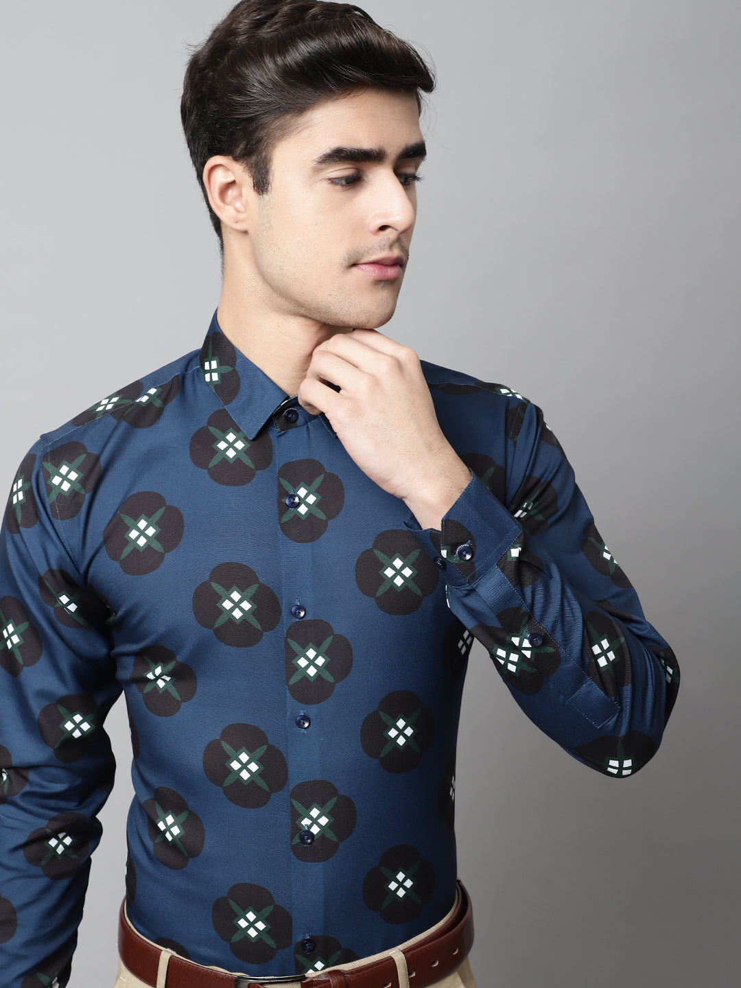 Men's Blue Classic Printed Formal Shirt - Taantav