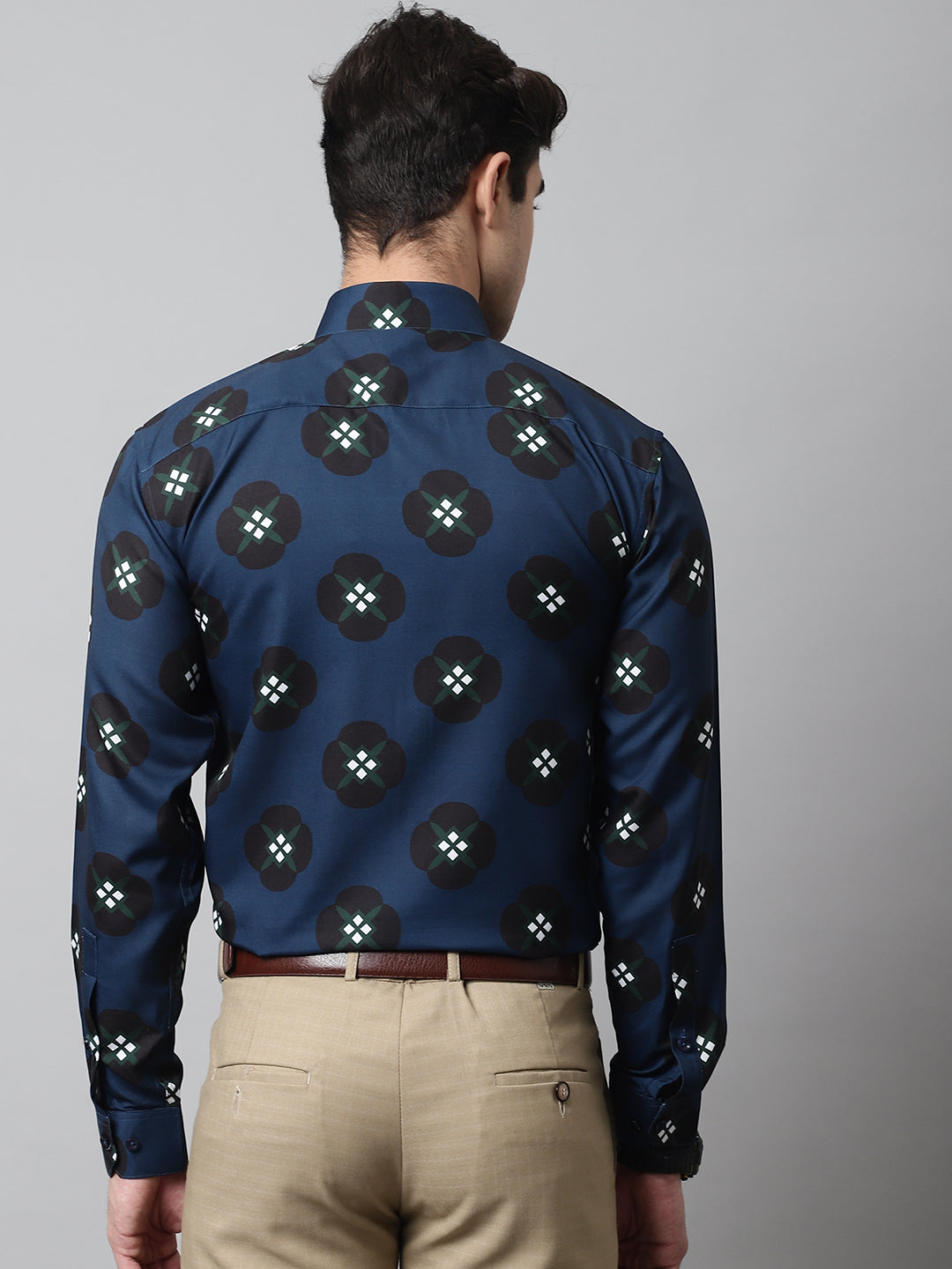 Men's Blue Classic Printed Formal Shirt - Taantav