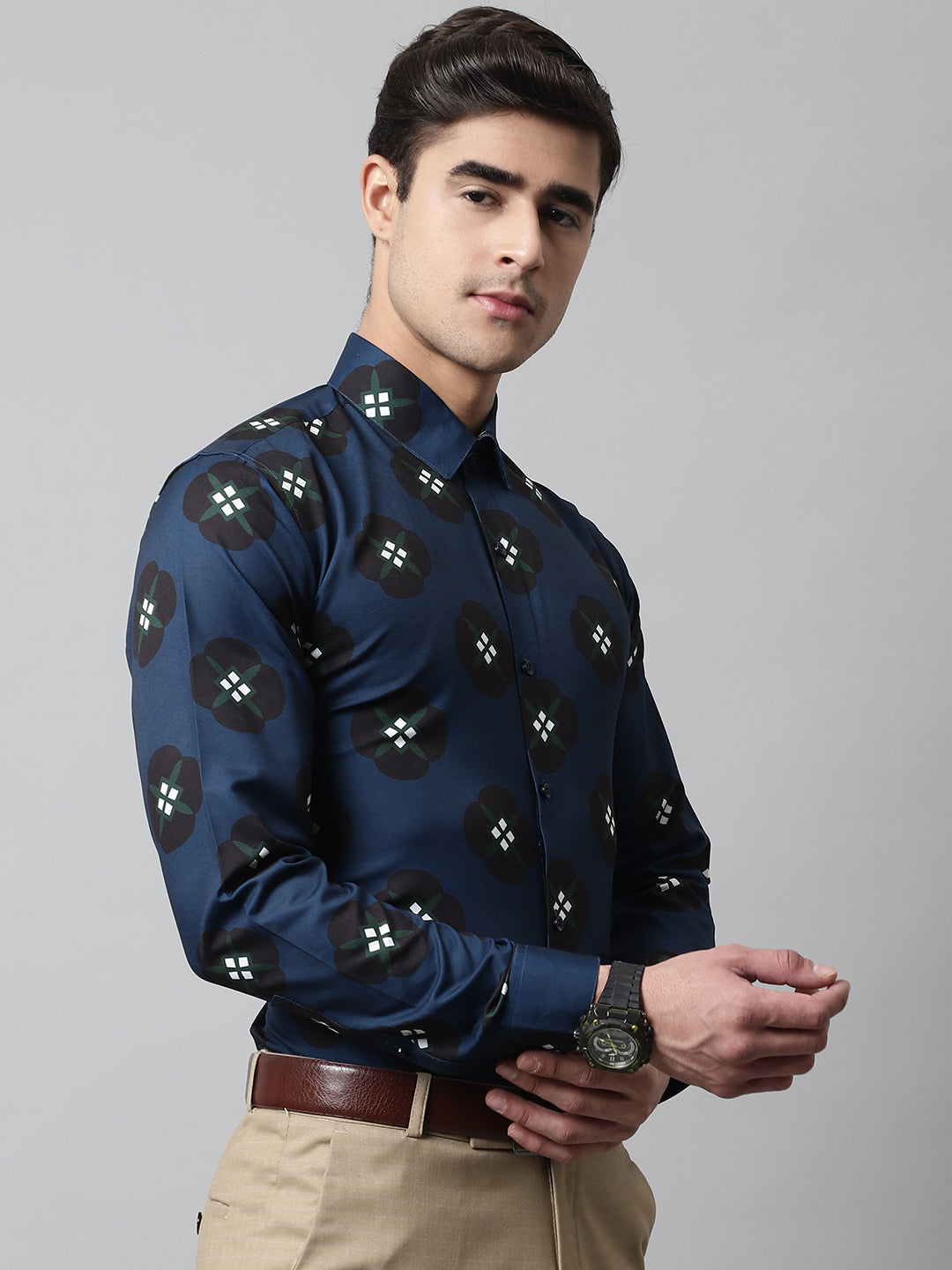 Men's Blue Classic Printed Formal Shirt - Taantav