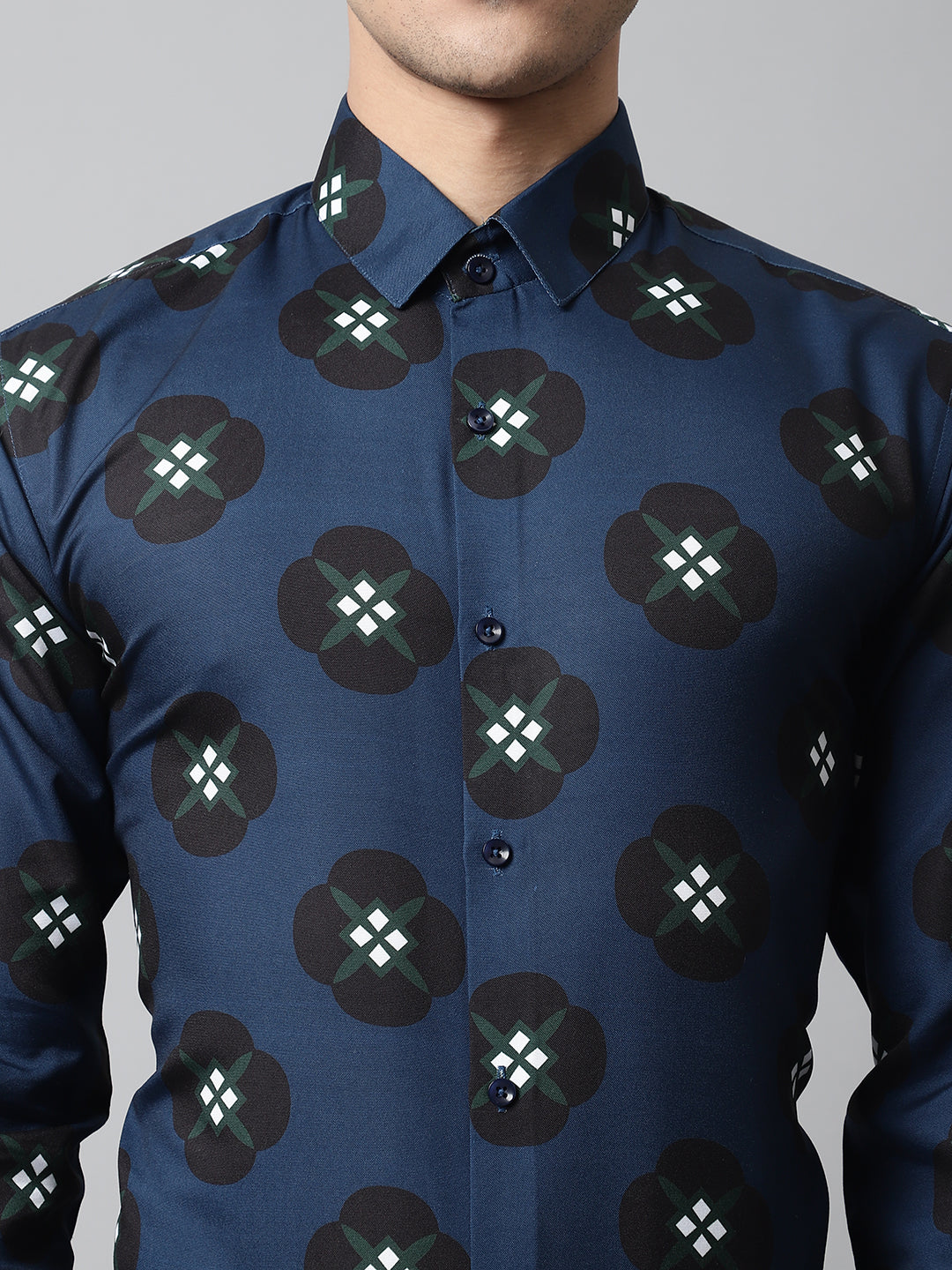 Men's Blue Classic Printed Formal Shirt - Taantav