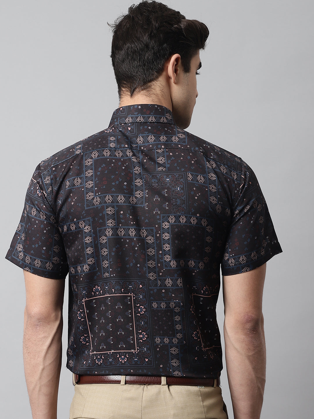 Men's Black Classic Printed Formal Shirt - Taantav