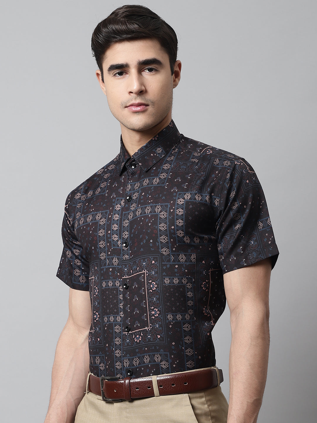 Men's Black Classic Printed Formal Shirt - Taantav