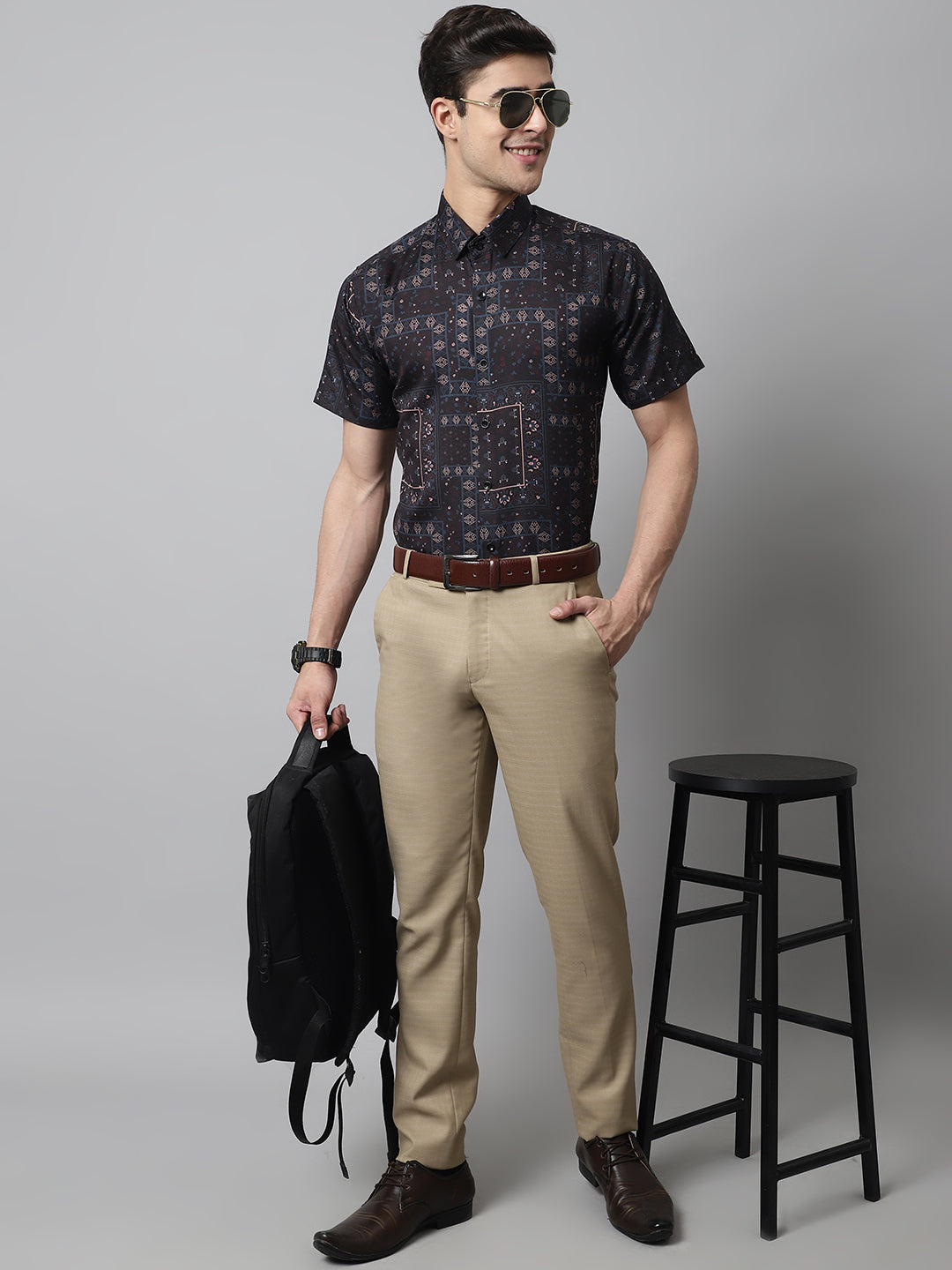 Men's Black Classic Printed Formal Shirt - Taantav