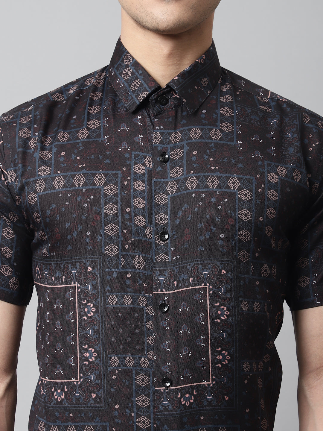 Men's Black Classic Printed Formal Shirt - Taantav