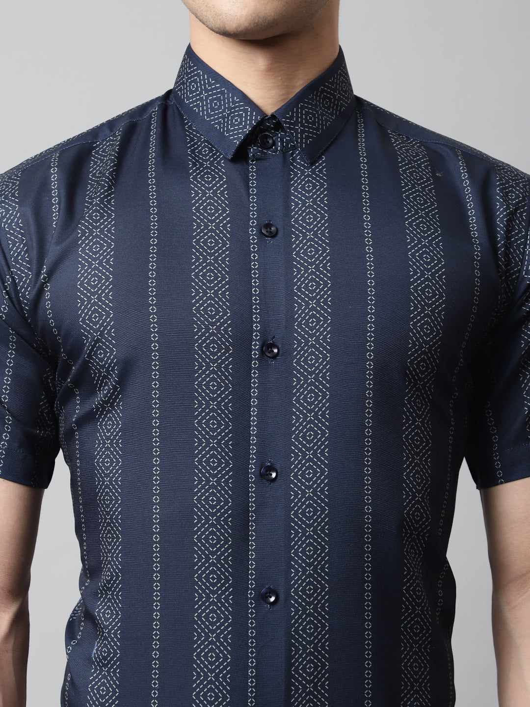 Men's Navy Blue Classic Printed Formal Shirt - Taantav