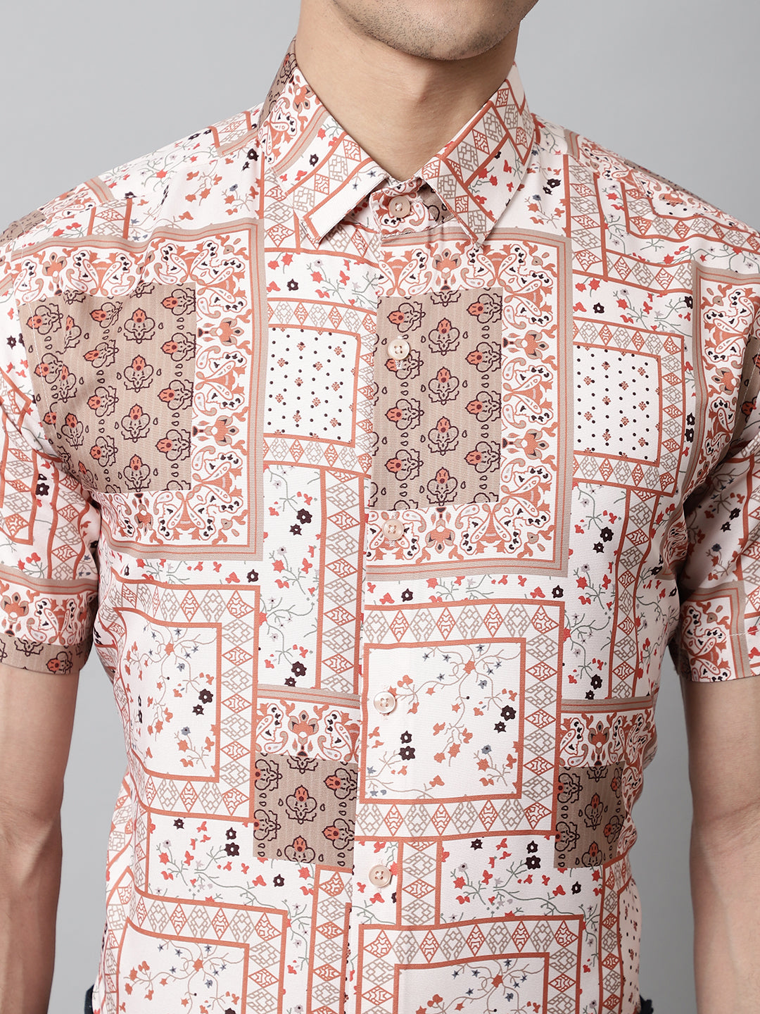 Men's Peach Classic Printed Formal Shirt - Taantav