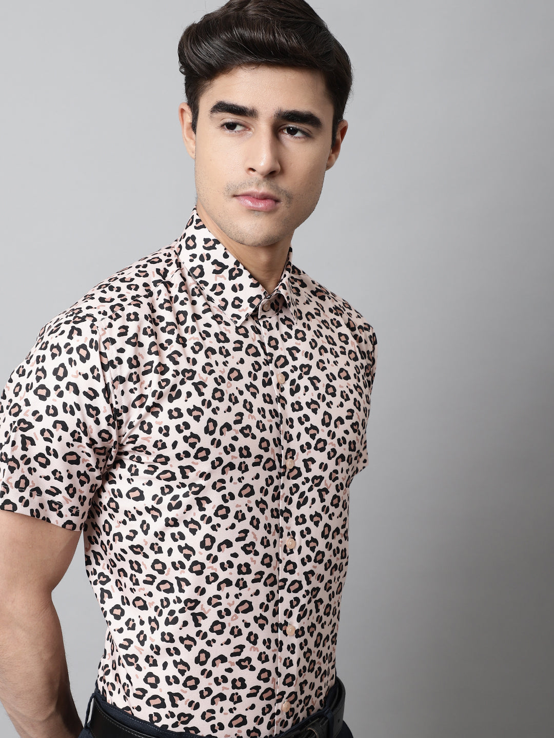 Men's Cream Classic Printed Formal Shirt - Taantav