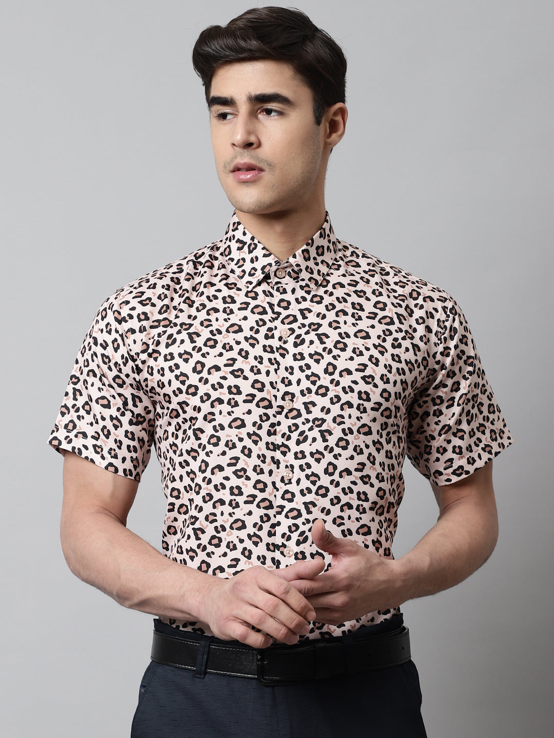 Men's Cream Classic Printed Formal Shirt - Taantav