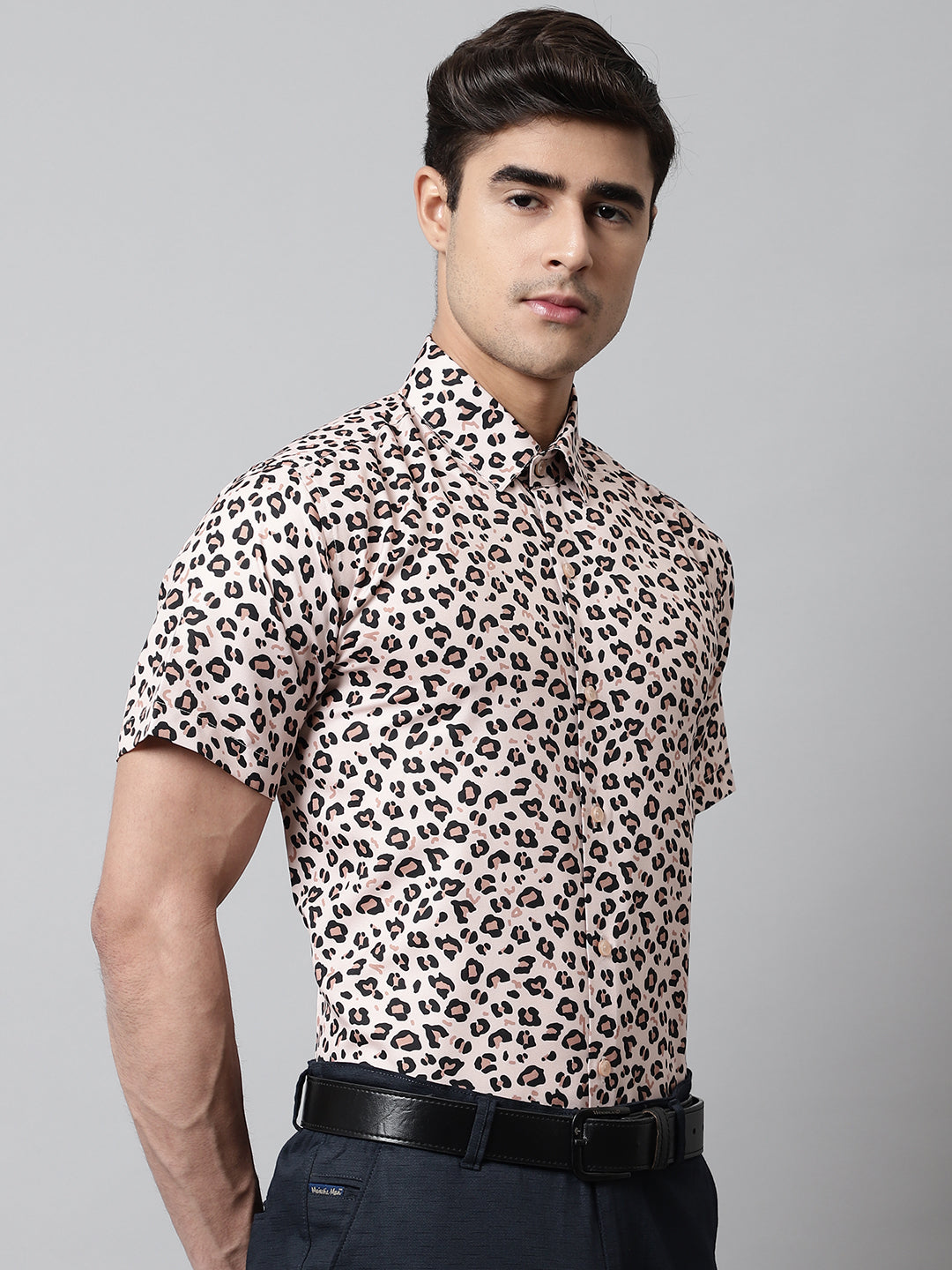 Men's Cream Classic Printed Formal Shirt - Taantav