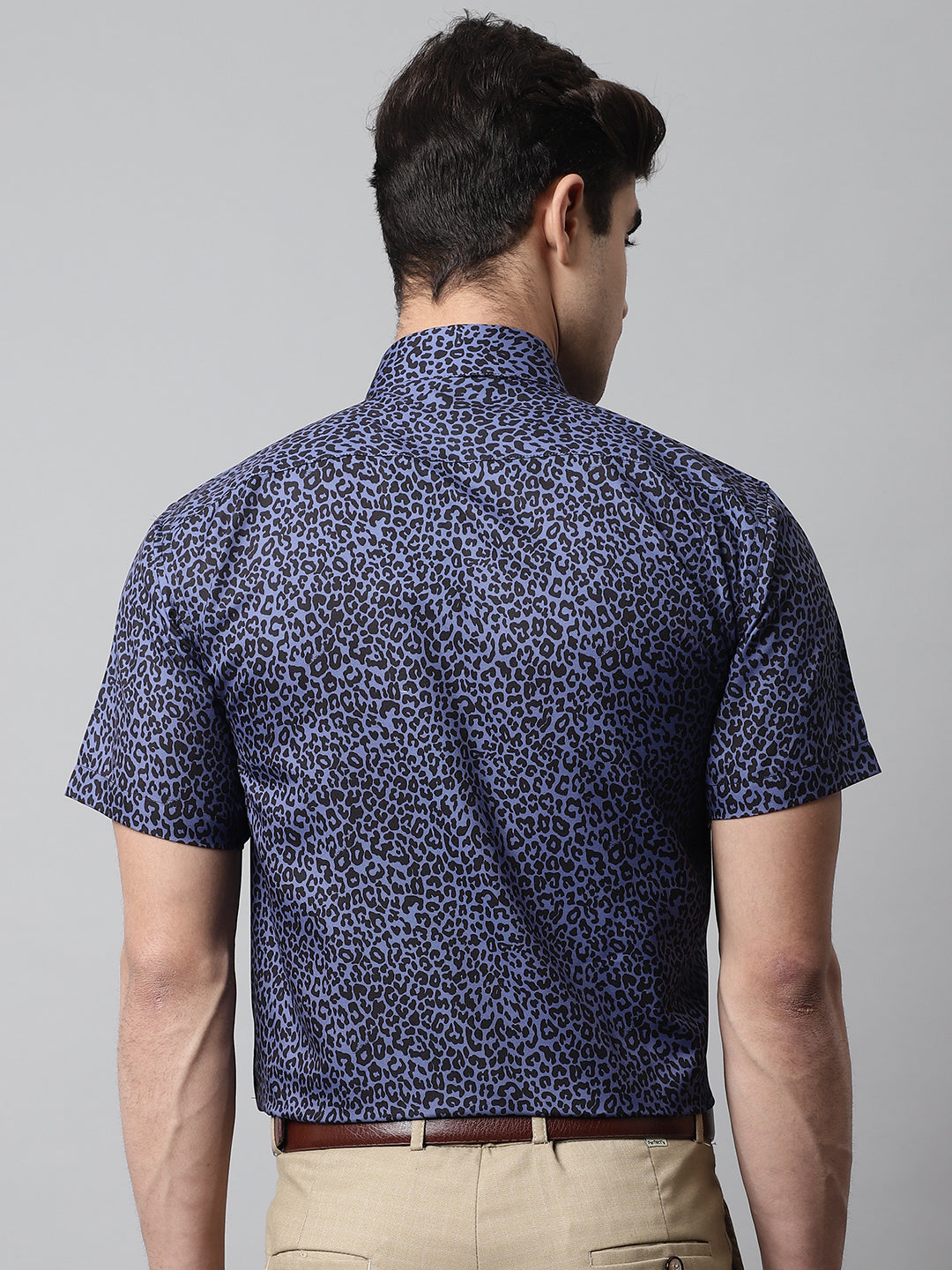 Men's Navy Blue Classic Printed Formal Shirt - Taantav