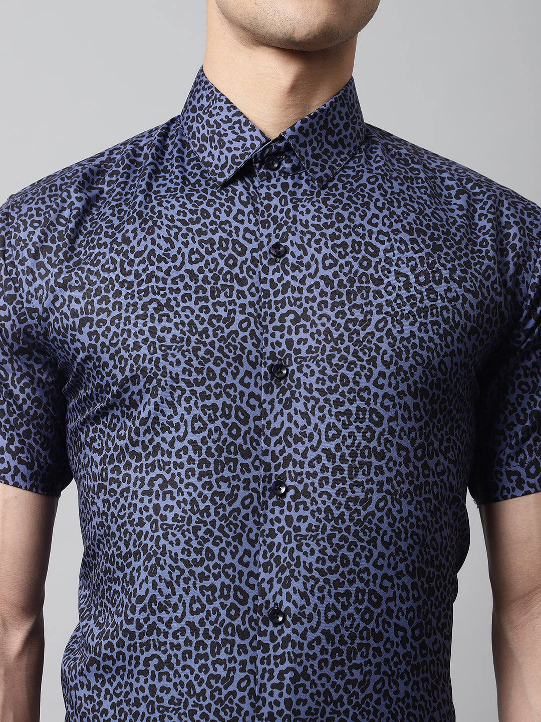 Men's Navy Blue Classic Printed Formal Shirt - Taantav