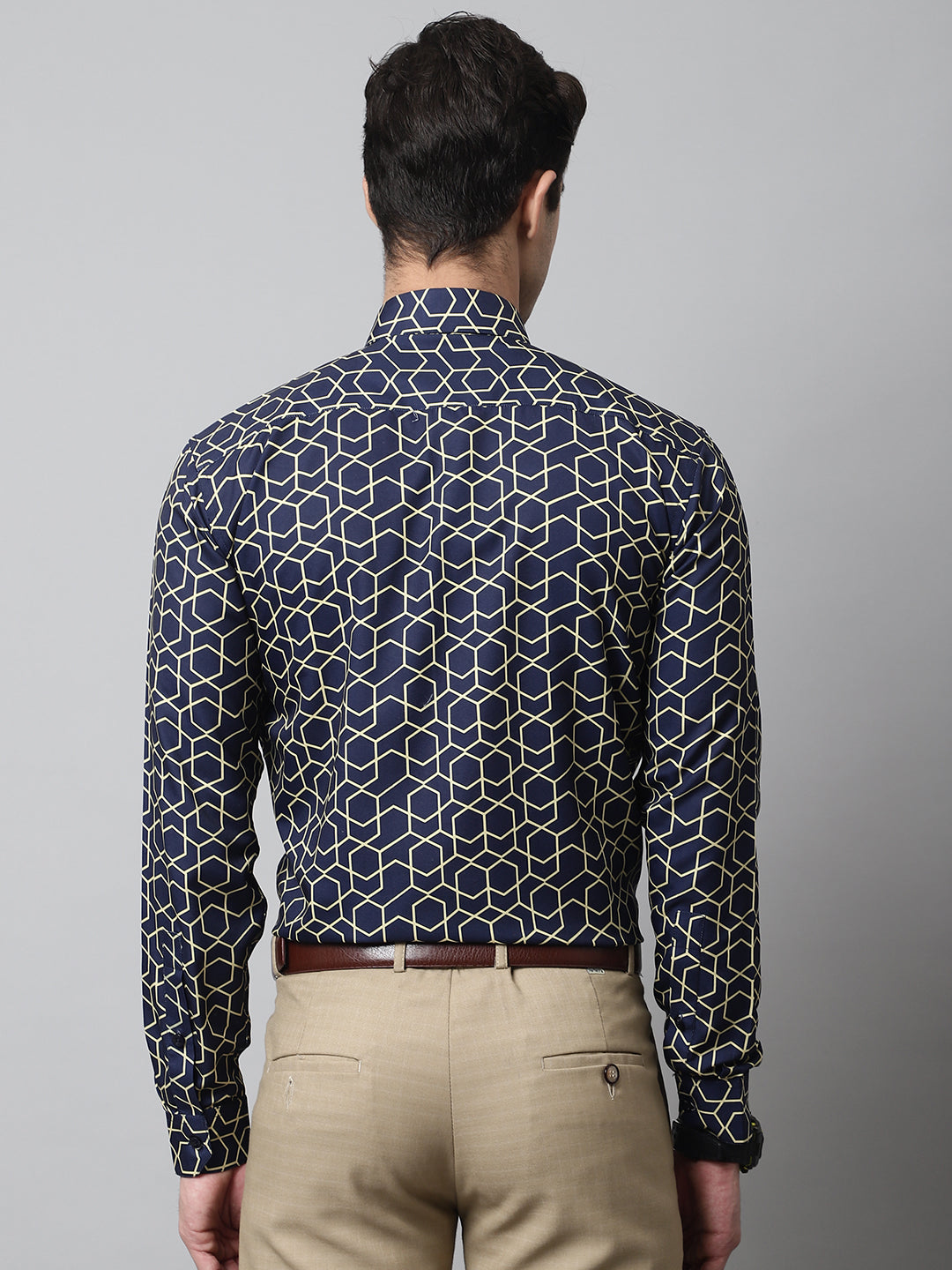 Men's Navy Blue Classic Printed Formal Shirt - Taantav