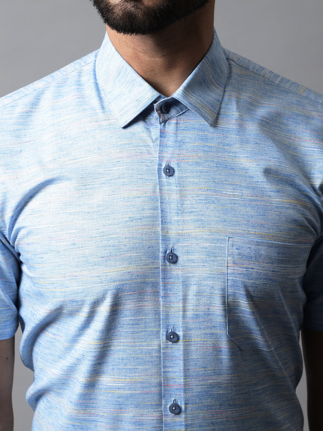 Men's Blue Woven Design Short Sleeves Formal Shirt - Taantav