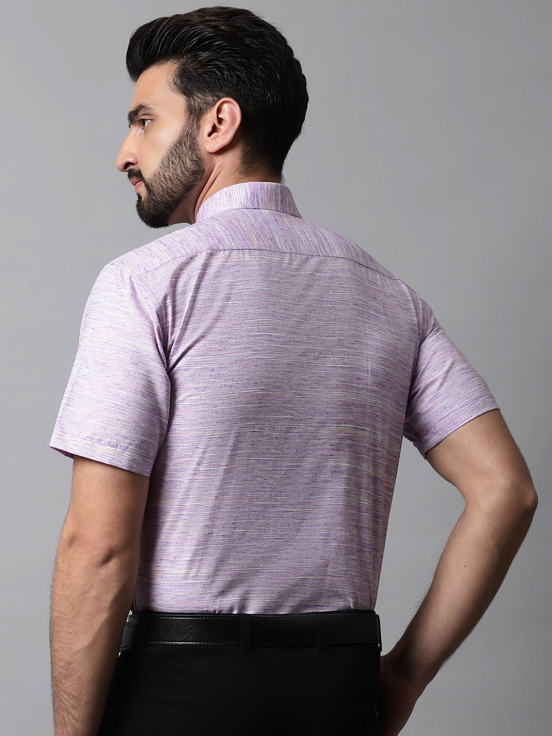 Men's Purple Woven Design Short Sleeves Formal Shirt - Taantav