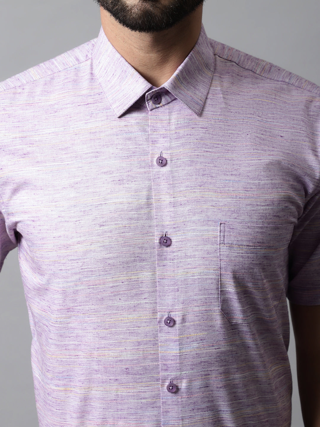 Men's Purple Woven Design Short Sleeves Formal Shirt - Taantav