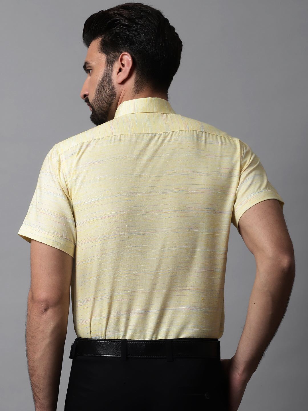 Men's Yellow Woven Design Short Sleeves Formal Shirt - Taantav