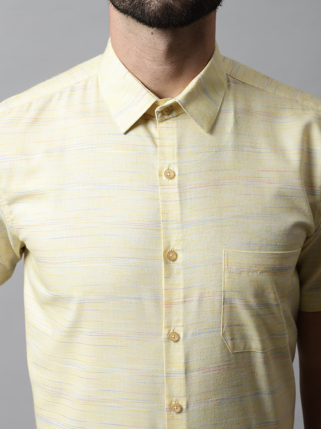 Men's Yellow Woven Design Short Sleeves Formal Shirt - Taantav