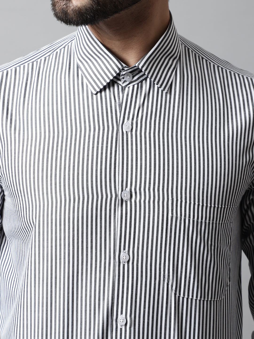 Men's Black & White Regular Fit Striped Formal Shirt - Taantav