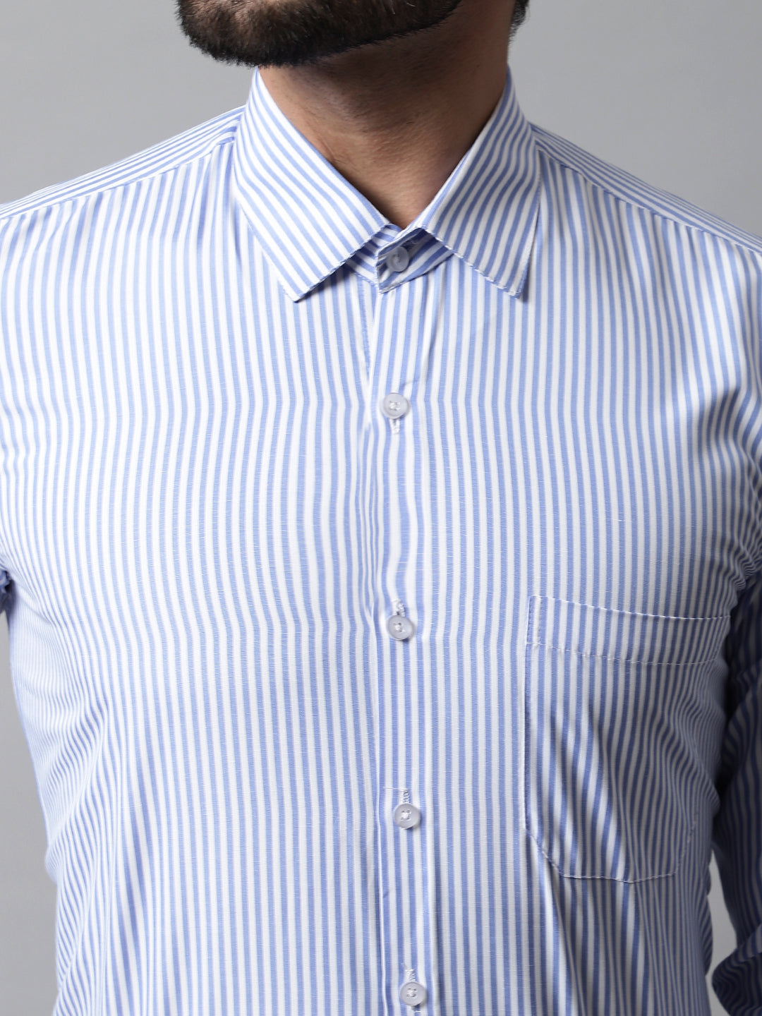 Men's Blue & White Regular Fit Striped Formal Shirt - Taantav