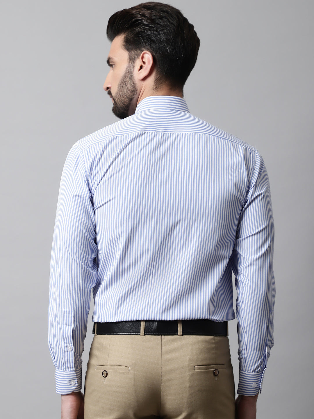 Men's Blue & White Regular Fit Striped Formal Shirt - Taantav