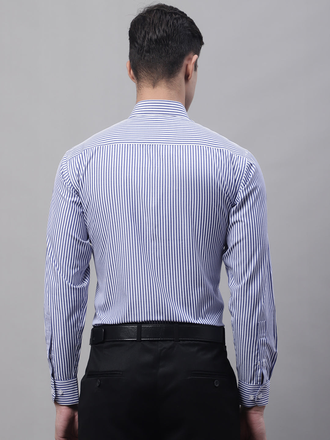 Men's Navy Blue & White Regular Fit Striped Formal Shirt - Taantav