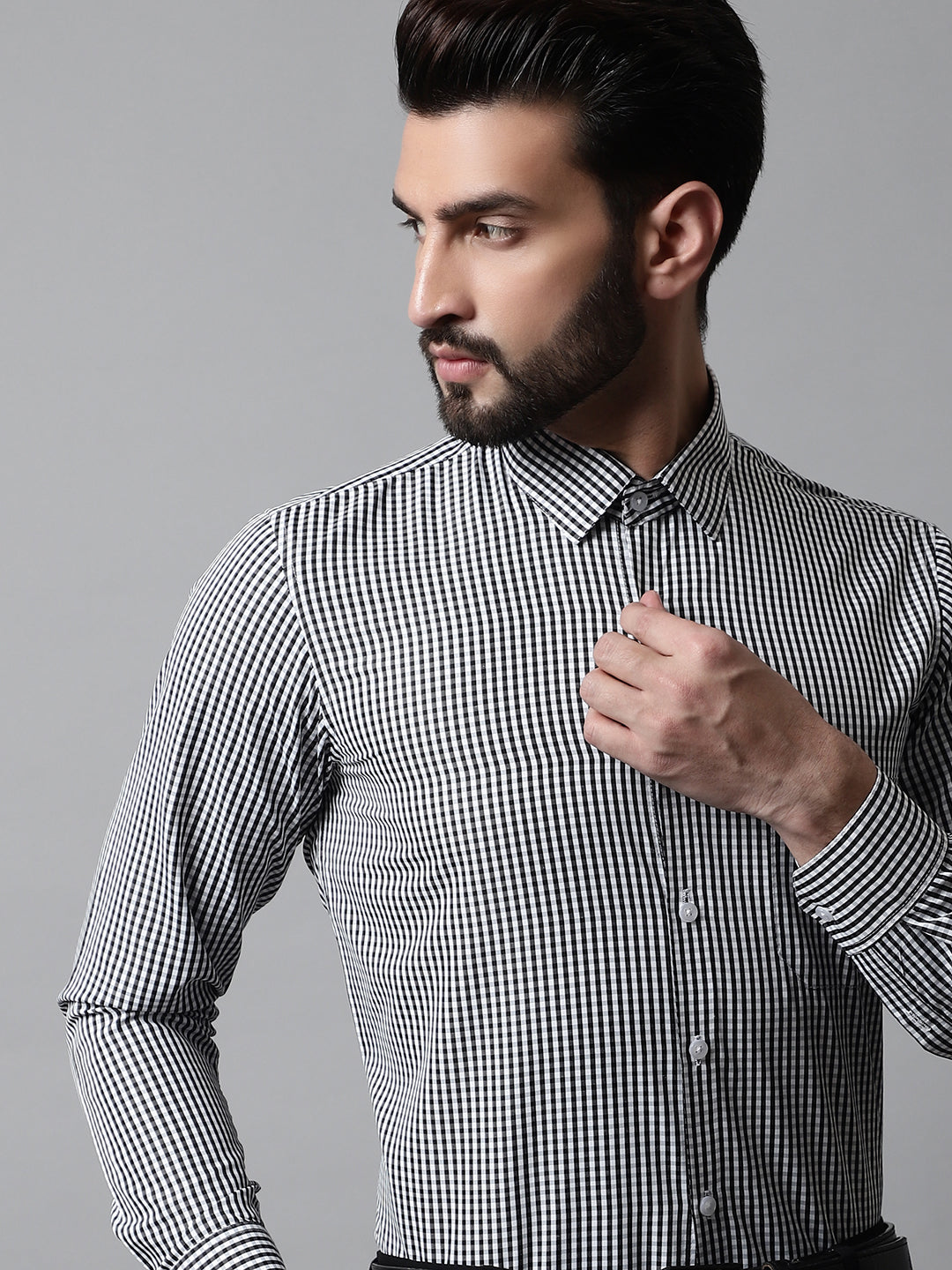 Men's Black Micro Checked Causal Shirt - Taantav