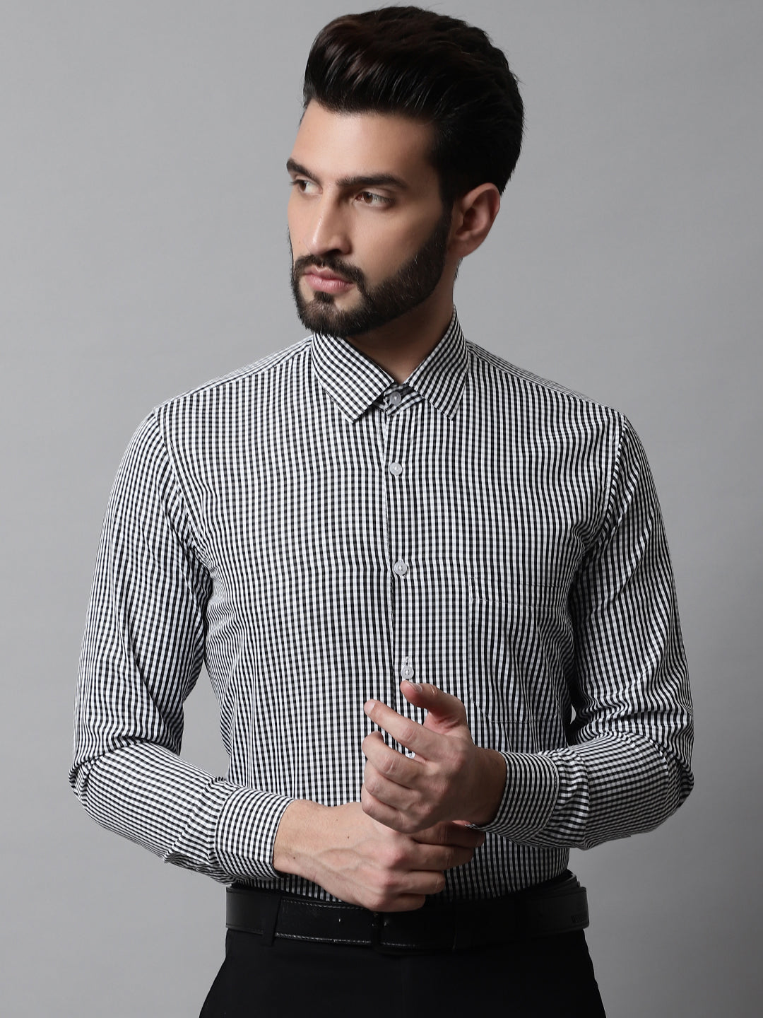 Men's Black Micro Checked Causal Shirt - Taantav