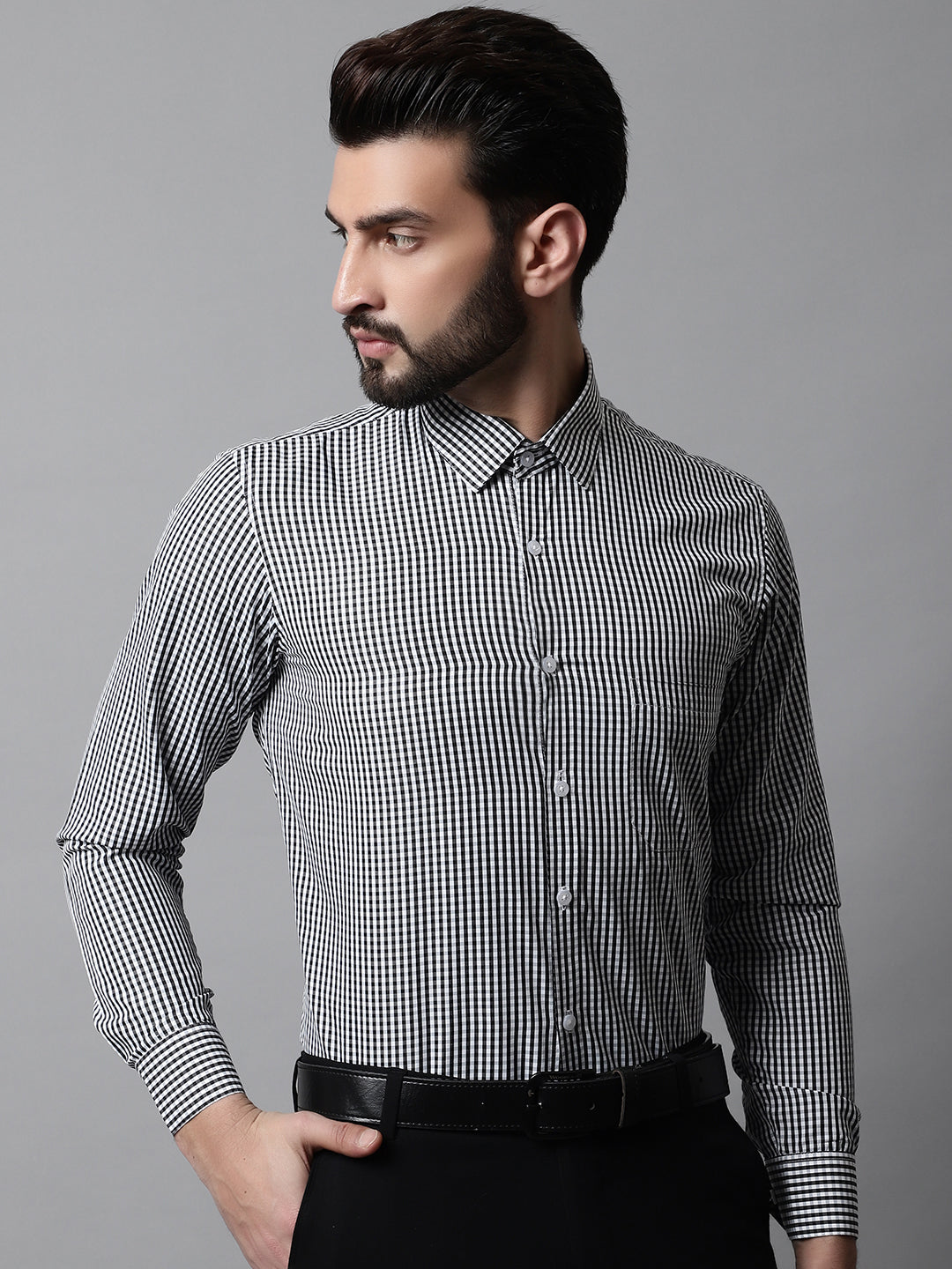 Men's Black Micro Checked Causal Shirt - Taantav