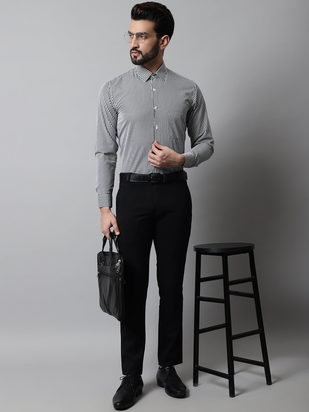 Men's Black Micro Checked Causal Shirt - Taantav