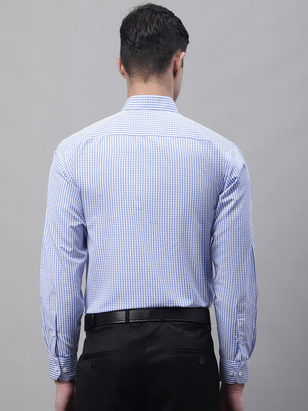 Men's Blue Micro Checked Formal Shirt - Taantav