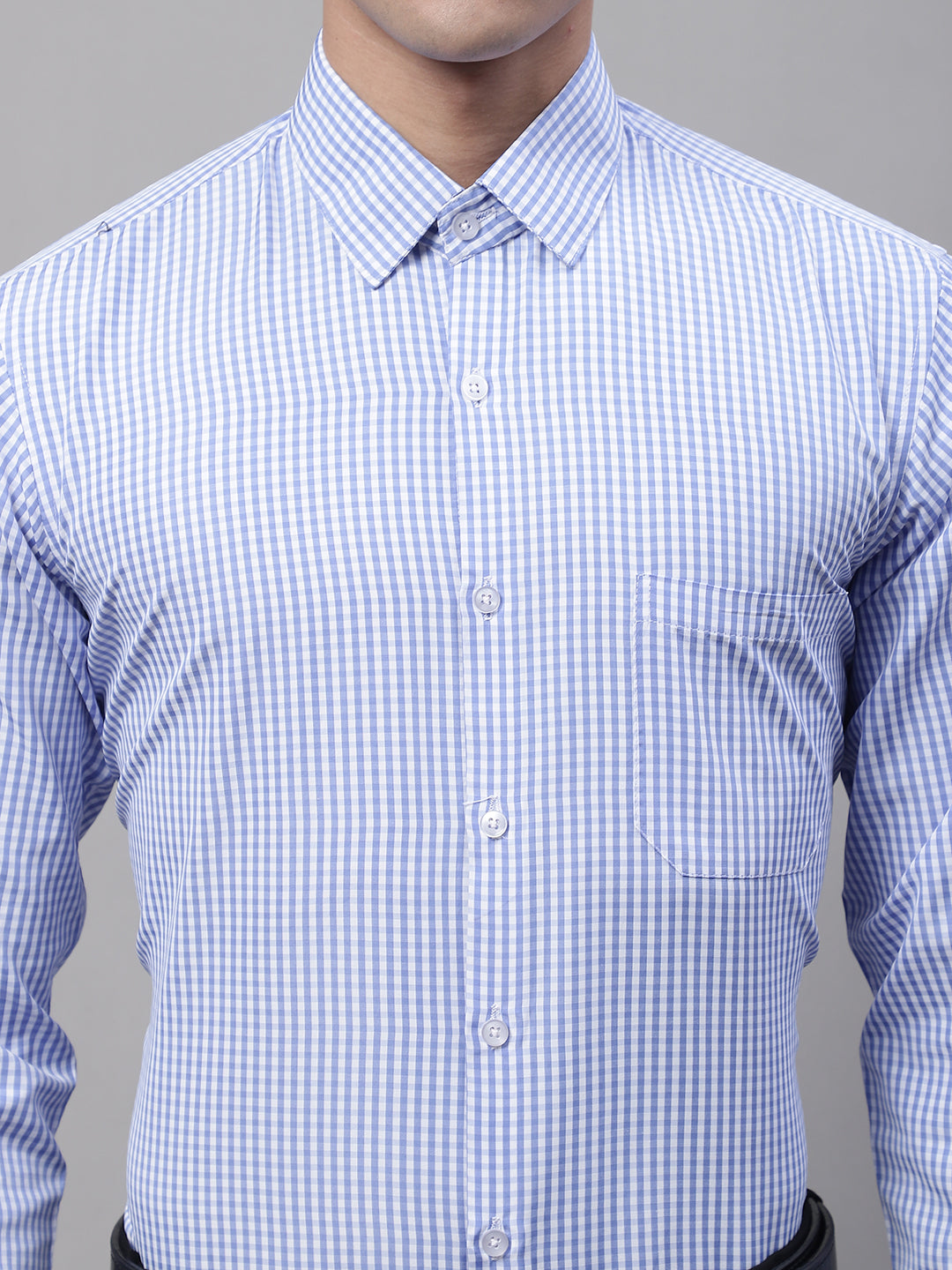 Men's Blue Micro Checked Formal Shirt - Taantav