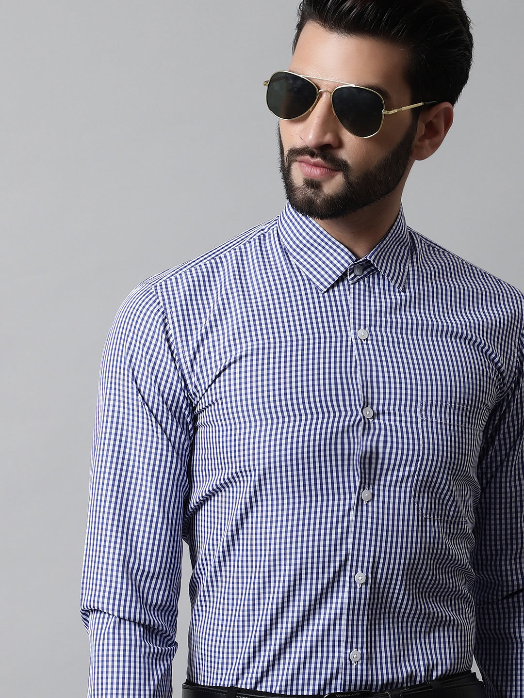 Men's Navy Blue Micro Checked Causal Shirt - Taantav