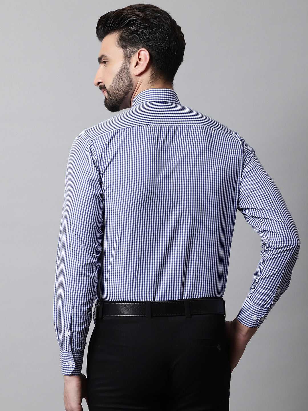 Men's Navy Blue Micro Checked Causal Shirt - Taantav