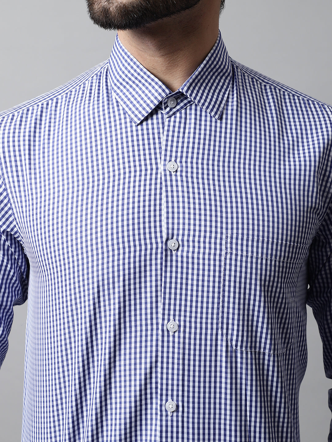 Men's Navy Blue Micro Checked Causal Shirt - Taantav