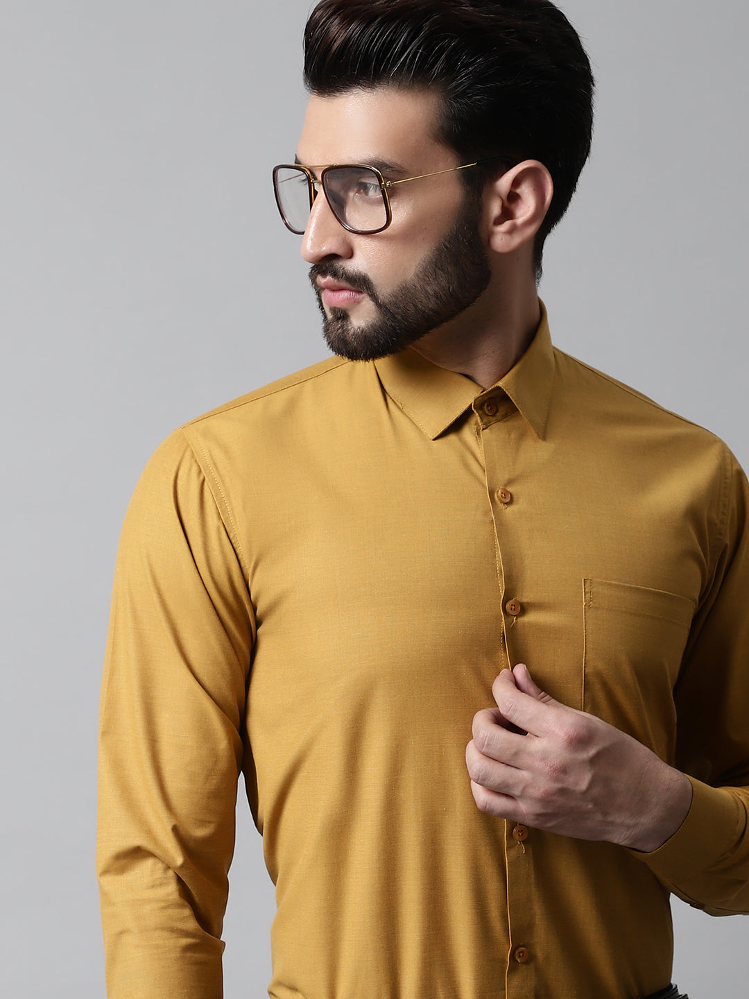 Men's Mustard Classic Slim Fit Solid Formal Shirt - Taantav