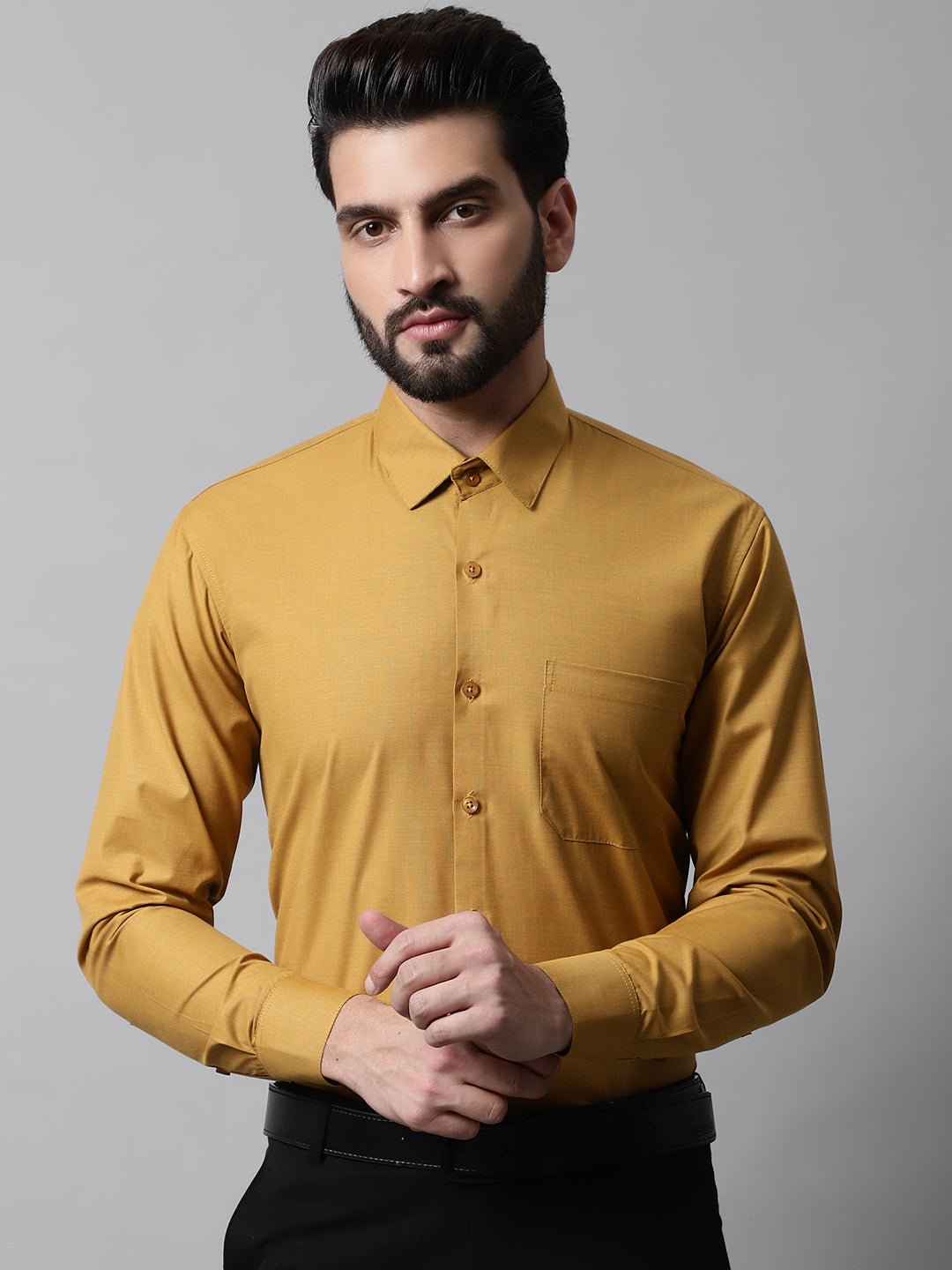 Men's Mustard Classic Slim Fit Solid Formal Shirt - Taantav