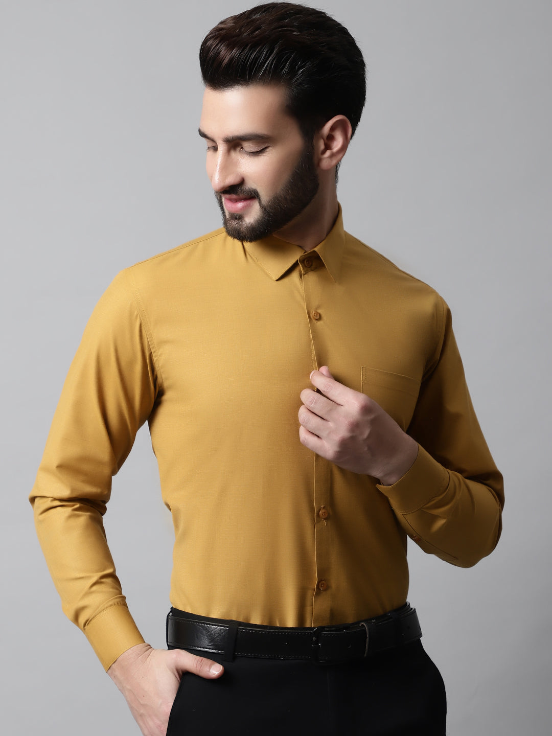 Men's Mustard Classic Slim Fit Solid Formal Shirt - Taantav