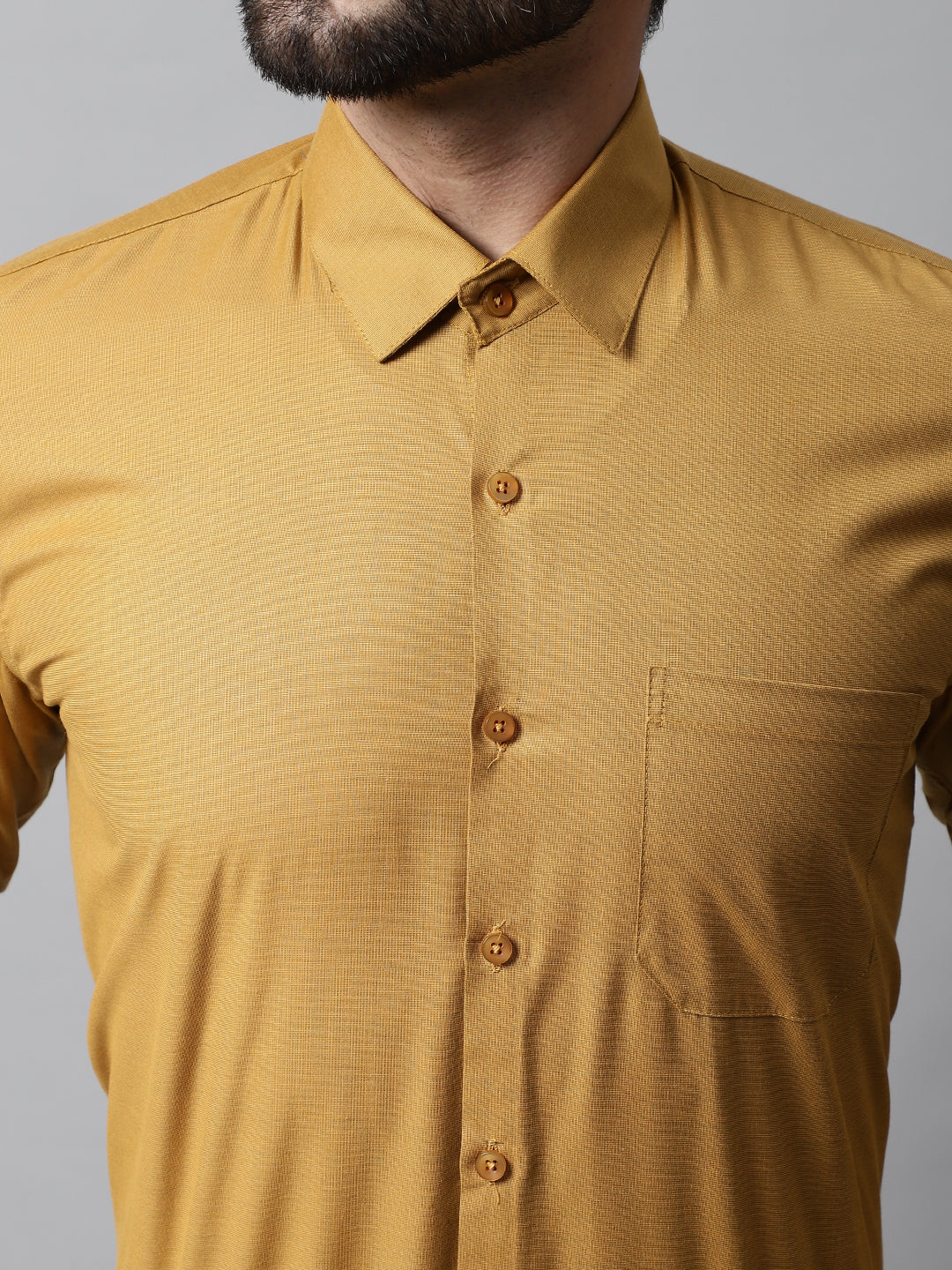 Men's Mustard Classic Slim Fit Solid Formal Shirt - Taantav