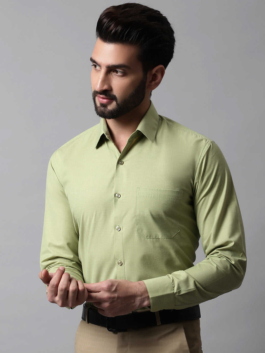 Men's Pista Green Classic Slim Fit Solid Formal Shirt - Taantav