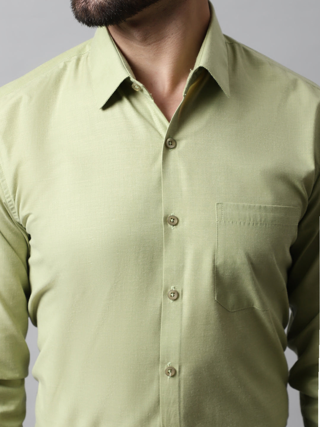 Men's Pista Green Classic Slim Fit Solid Formal Shirt - Taantav