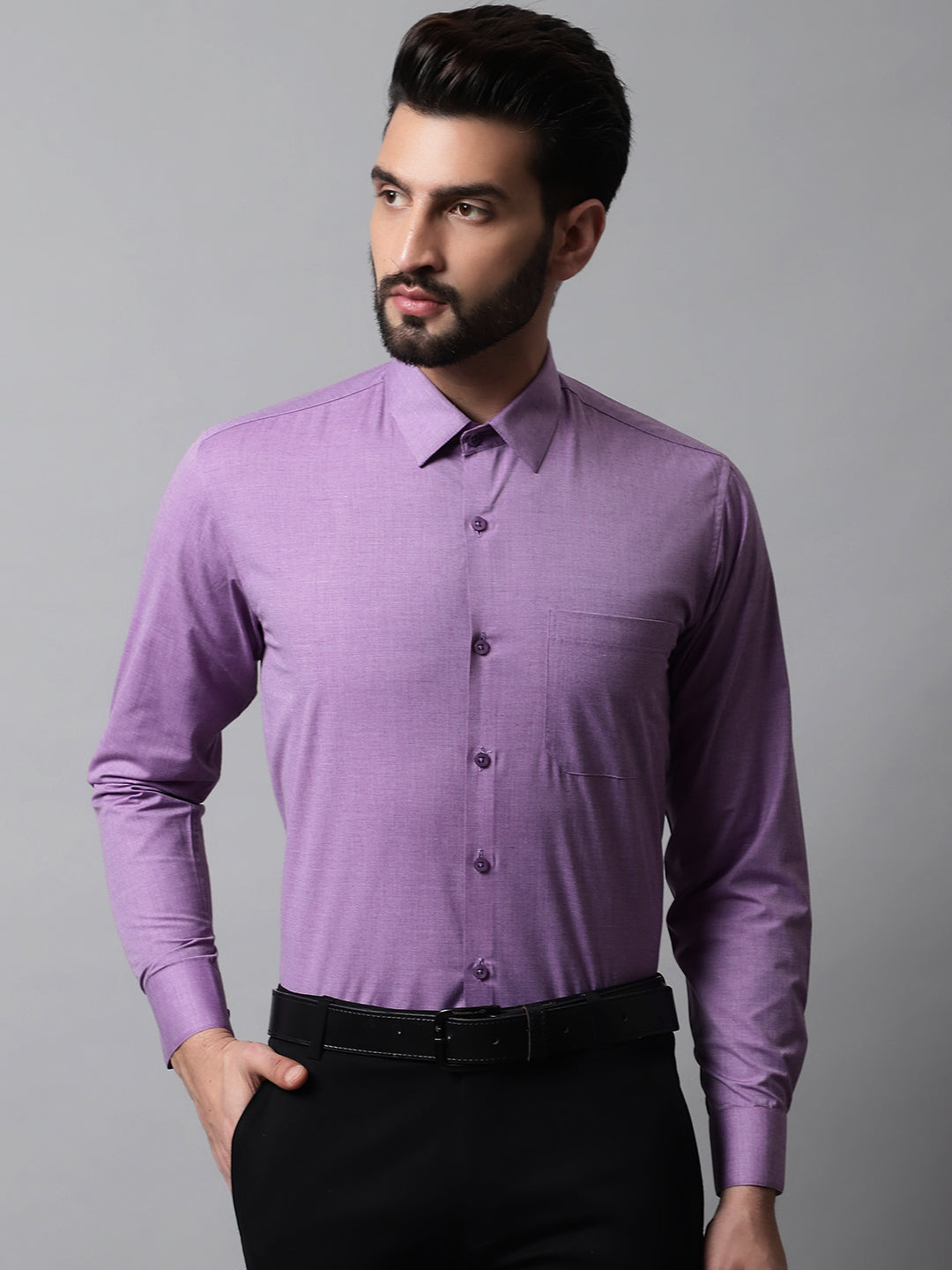 Men's Purple Classic Slim Fit Solid Formal Shirt - Taantav