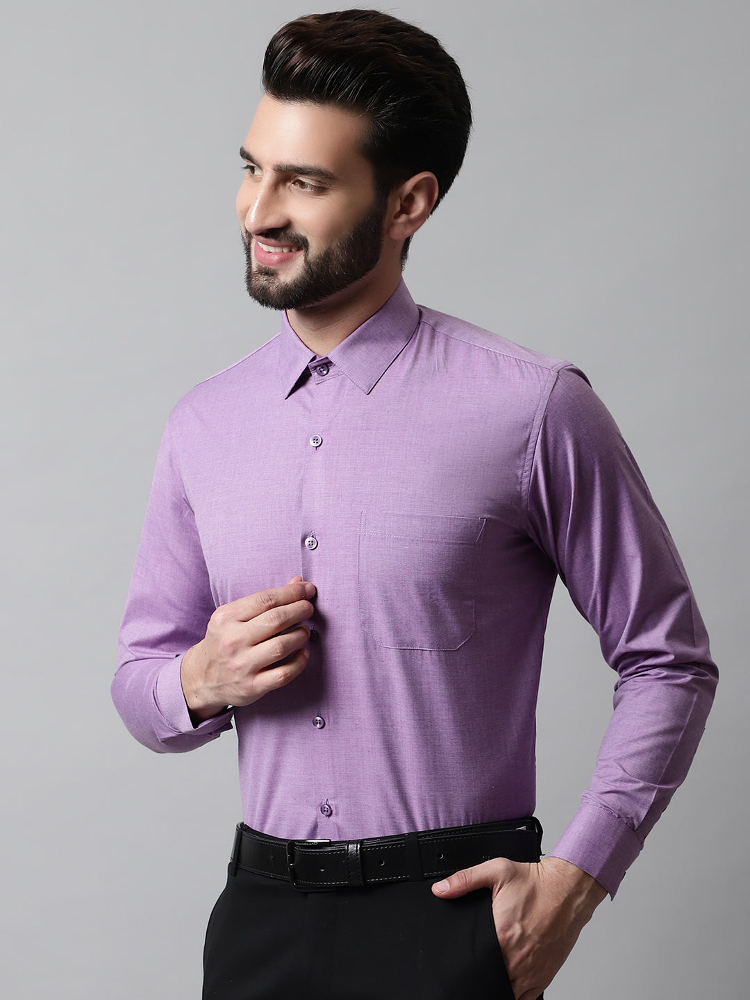 Men's Purple Classic Slim Fit Solid Formal Shirt - Taantav